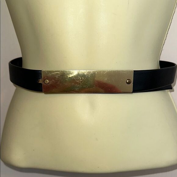 Vintage Black Belt with Rectangle Gold Buckle XXS - Picture 1 of 5